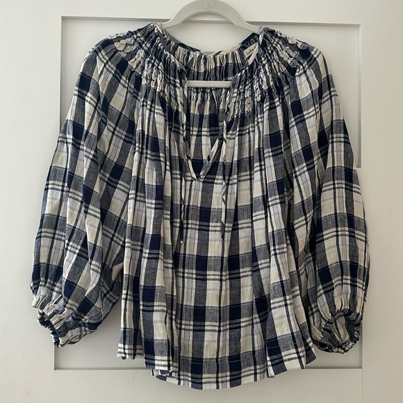 Innika Choo plaid smocked top M - Picture 2 of 6